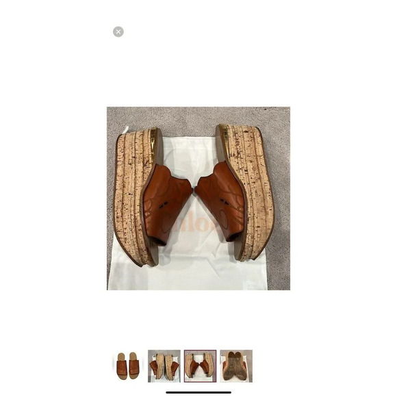 Chloe Women's Brown Wedge Sandals Size 11 Laser-Cut Cork Platform - Picture 3 of 7